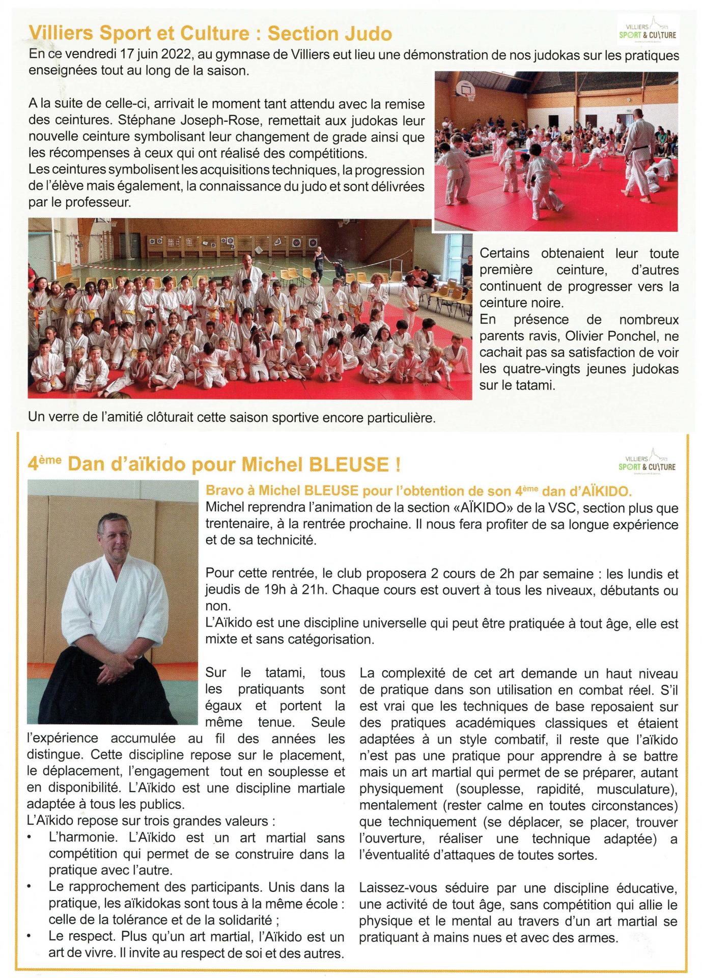 Villiers infos juillet 2022 arts martiaux